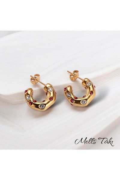 MELLS TAKI Gold 316L Stainless Steel Earrings - Colored and Stone Detailed