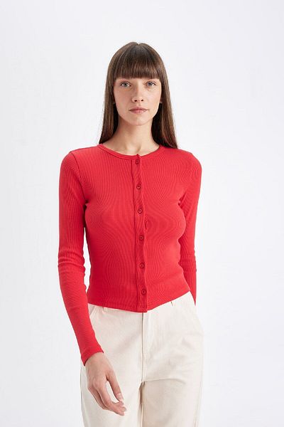 DeFacto Slim Fit Slim-Fit-Camisole-Cardigan mit Rundhalsausschnitt D6130ax24au