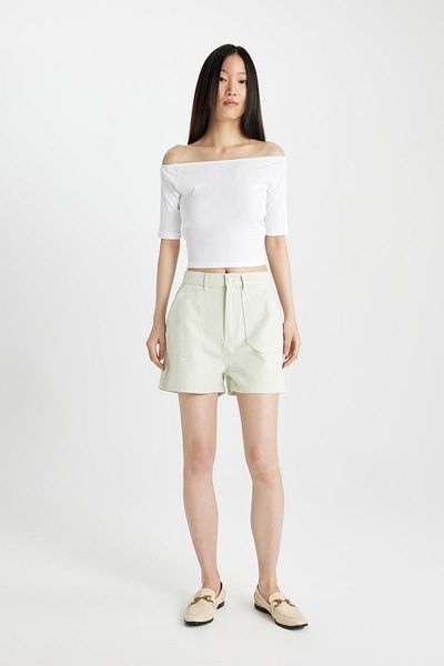 DeFacto Slim Fit Off Shoulder Casual Cord Camisole Kurzarm T-Shirt C9169ax24sm