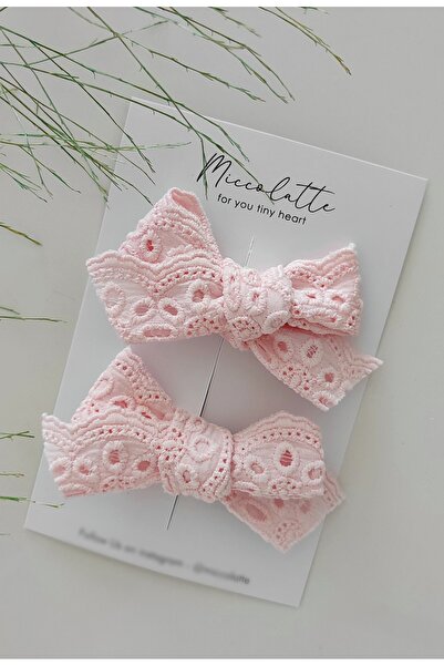 Miccolatte Kız Çocuk Toka 2li Pembe Fisto Fiyonklu Klips Toka