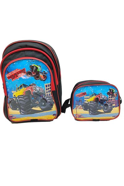 Kelebek Oyuncak Monster Truck Patterned Primary School Bag - Backpack and Lunch Box Set of 2