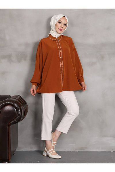 VAV Brick Color Embroidered Shirt - Vav