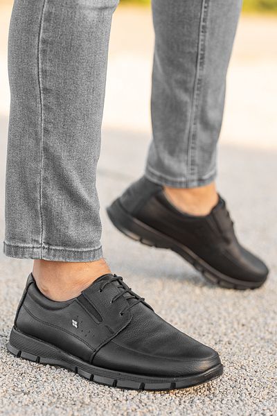 Waresta W-985 Black Orthopedic Daily Dad Shoes Genuine Leather Men's Shoes