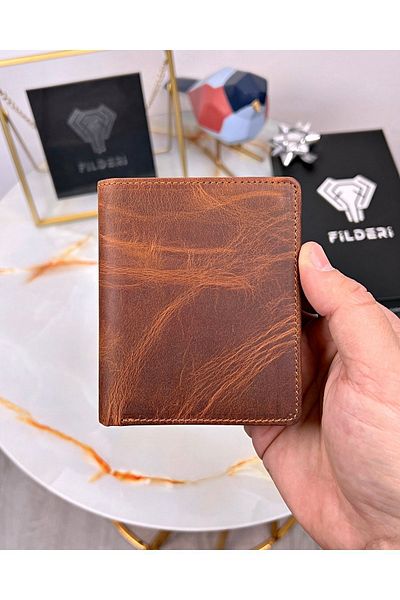 Fil Deri Мъжки портфейл от естествена кожа с джоб за карти и отделение за пари, цвят лешник 2004