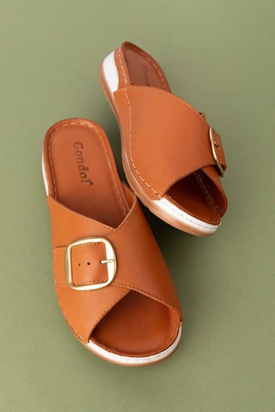 Gondol Kadın Hakiki Deri Anatomik Taban Terlik Iz.4608