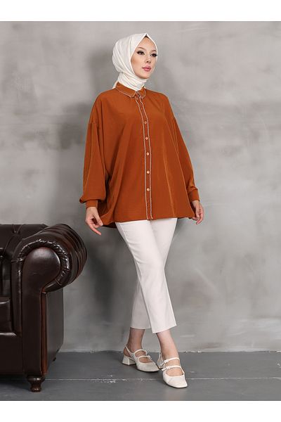 VAV Brick Color Embroidered Shirt - Vav