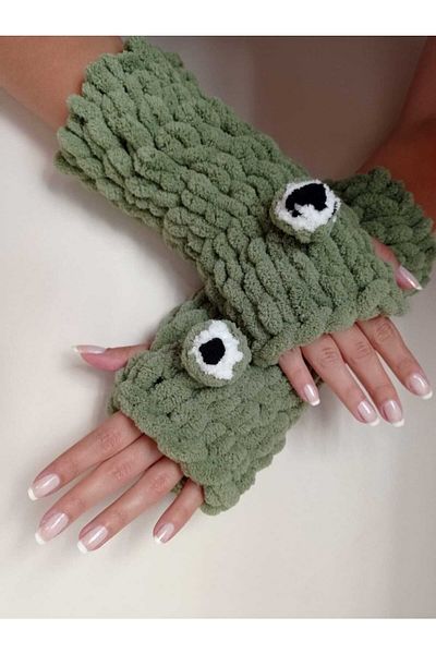 BurDen Dekoratif Ürünler & Tasarım Frog Puffy Gloves, trend, design, Hand Knitted, Winter Fashion, Scandinavian Style, accessory, fingerless, beanie