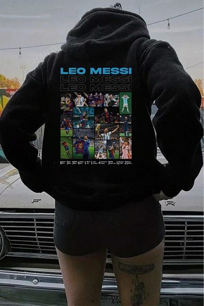 Touz Moda Черен суичър с качулка с принт на Messi