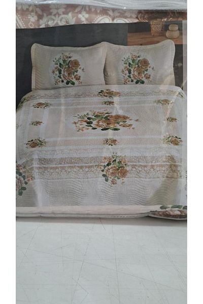 Çeyiz Diyarı Emily Printed Beige Double Bedspread - Quilted