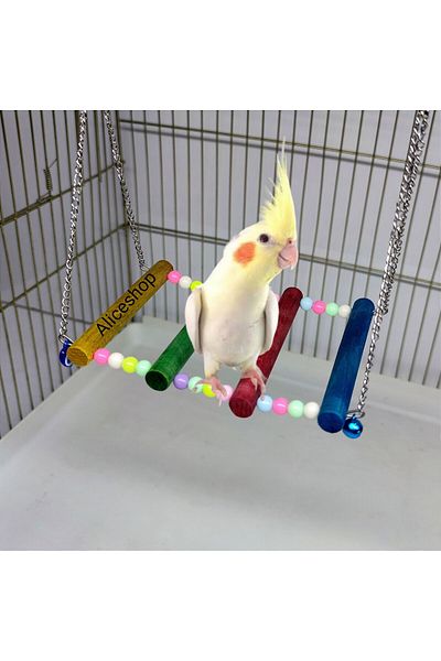 aliceshop Sultan Sevda - Natural Wooden Swing with Bells, for Budgie and Birds