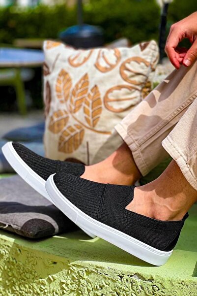 MELAMS HANNOVER Triko Bağcıksız Esnek Rahat ve Hafif Günlük Spor Casual Erkek Ayakkabı SİYAH/BEYAZ - KBC