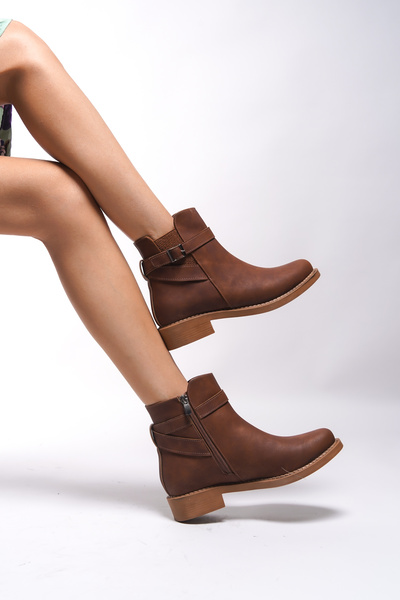 Riccon Elyedelia Kadın Toka Detaylı Lastikli Bot 0012452 Mat Taba