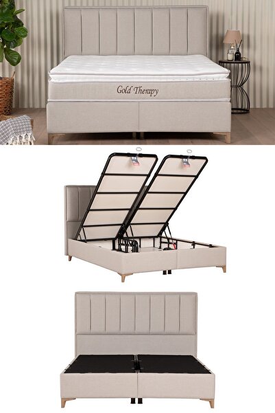 Kilim Mobilya Gold Therapy Sandıklı Baza Başlık Yatak Seti Bej