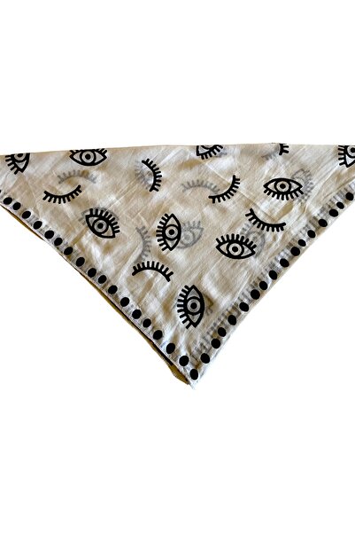 leillART Women's White Color Eye Patterned Handmade Cotton Hair Bandana
