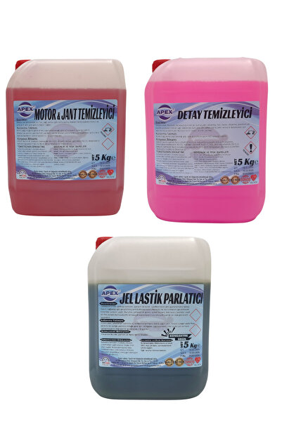 Apex Detaylı Temizlik İlacı, Lastik Parlatıcı Jel ve Motor-Jant Temizleyici 3...