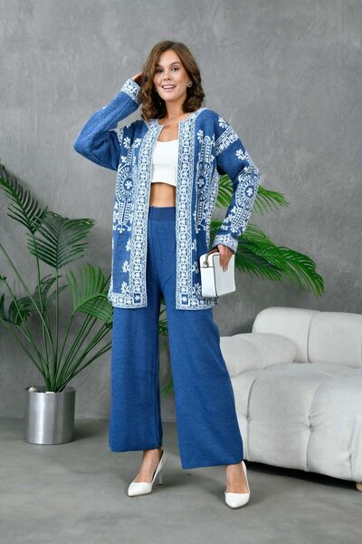 Miss Allos Ethnic Patterned Women's Knitwear Cardigan and Trousers Set