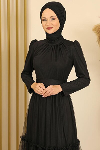 Fashion Showcase Βραδινό φόρεμα από μαύρο τούλι - Φούστα με βολάν