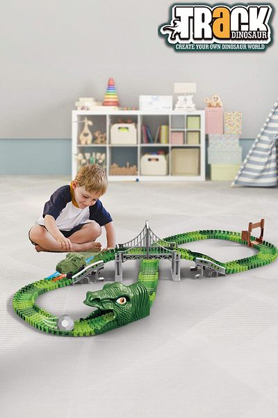 Kayyum Oyuncak Arcnxx Tracks 192 Pieces - Dinosaur Themed Movable Rails and Vehicle Bridge Sn Set
