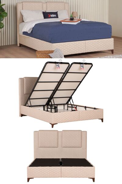 Kilim Mobilya Ortopedia Sandıklı Baza Başlık Yatak Seti Bej