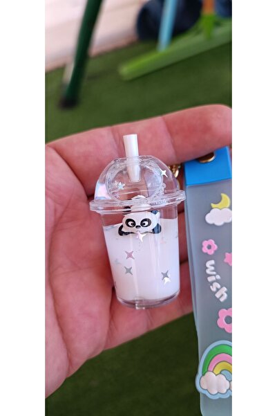 Meyra Accessories 1 adet lüx içi sulu pandalı milkshake çanta aksesuarı anahtarlık rengarenk hediyelik çanta süsü