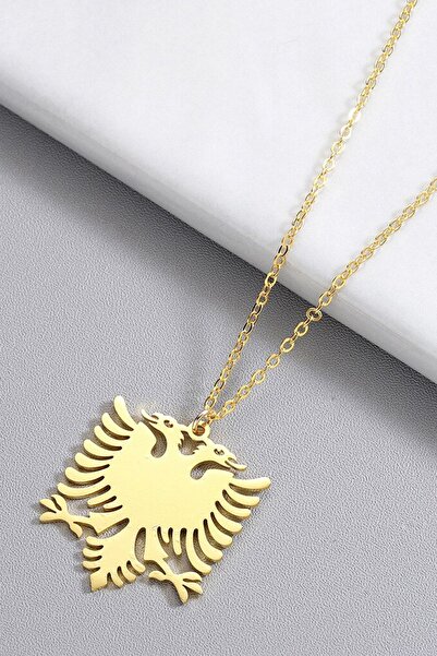 Agai Silver Arnavutluk Bayrağı Model Altın Kaplama Gümüş Kolye