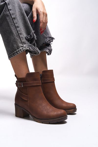 Riccon Lilixipha Matte Tan Women's Heeled Boots - Buckle Detailed, Elastic 0012730