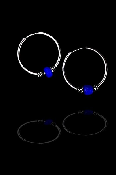 Agai Silver 15 mm Safir Taşlı Gümüş Halka Küpe