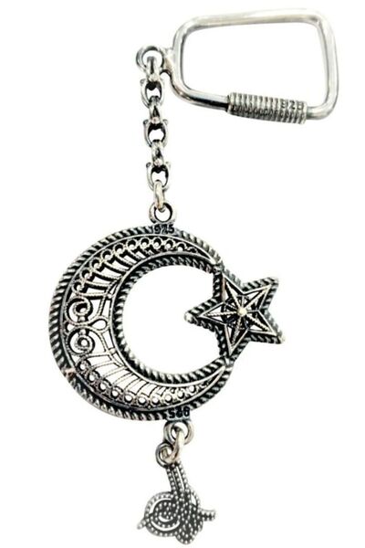 Agai Silver Midyat Telkari El Işçiliği Ayyıldız Ve Tuğra Gümüş Oksitli Anahta...