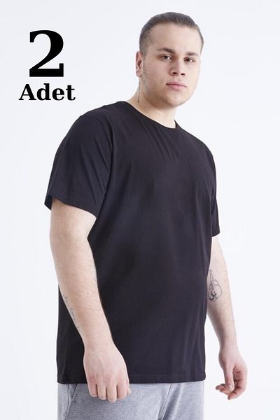Arma Yıldız Ανδρικό μαύρο μπλουζάκι Plus Size 2 - Crew λαιμόκοψη, κοντό μανίκι, εσώρουχο 100% βαμβάκι