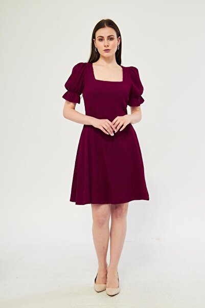 LİVE SPORT Kadın Karpuz Kol Piliseli Elbise - Bordo