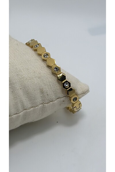 By Semra BEBE BOY ZİRKON TAŞLI ÖZEL SERİ ALTIGEN MODEL KELEPÇE BİLEKLİK