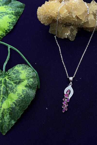 Agai Silver Yaprak Model Yakut Taşlı Gümüş Kadın Kolye