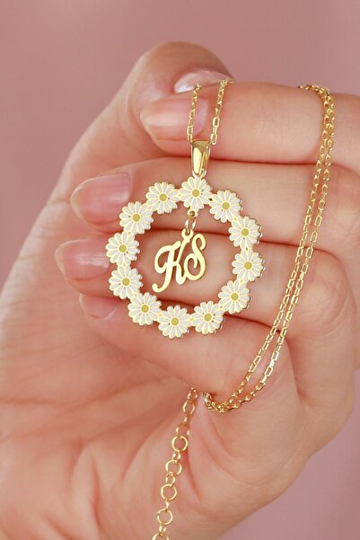 Silvano Jewelry 925 Ayar Gümüş Papatyalı Sallanan Harfli Kolye