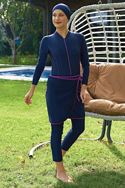 Pimody Navy Blue Women's Hijab Swimsuit - 3 Different Uses