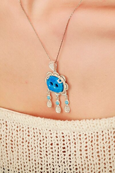 Agai Silver Iki Gözlü Süryani Nazar Boncuğu Model Telkari Gümüş Kolye