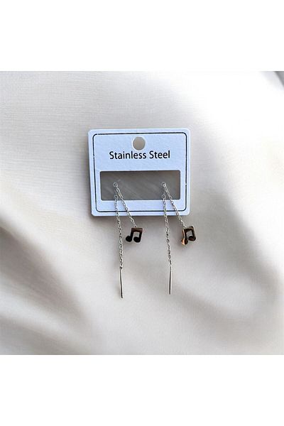 My Home Carpet Stainless Steel Chain Earrings with Note Detail