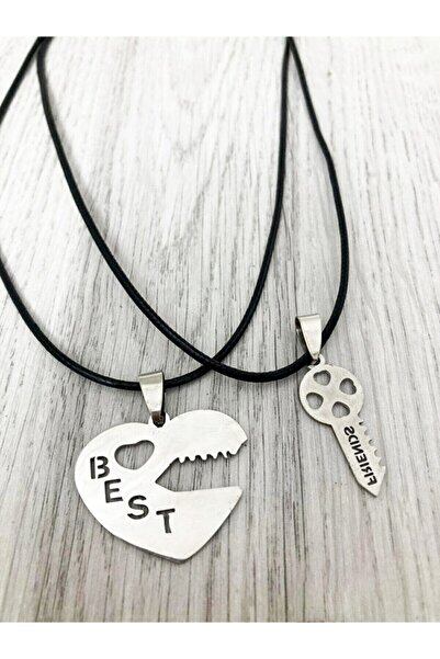 Agai Silver Silver 2-Piece Friendship Necklace with Heart Key Design and Best...