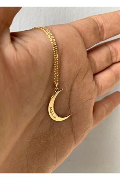 Agai Silver 925 Ayar Gümüş Altın Kaplama Isimli Ay Hilal Kolye