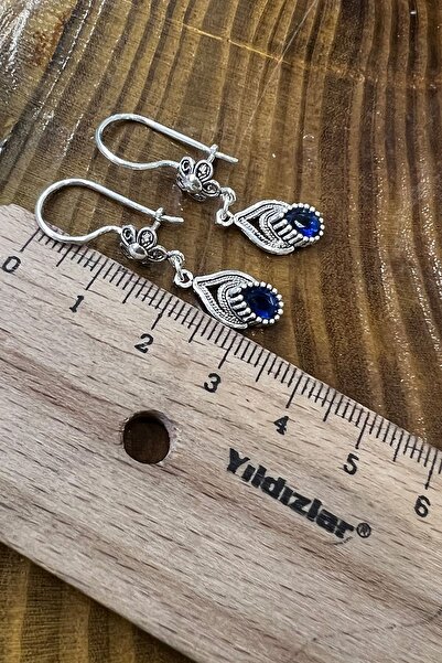 Agai Silver Yaprak Model Safir Taşlı Telkari El İşçiliği Gümüş Kadın Küpe