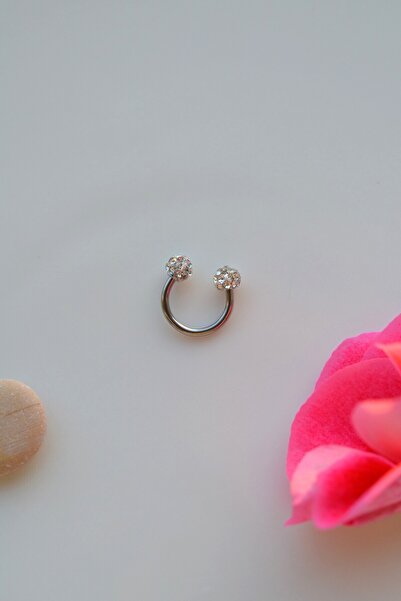 Mu Minamu 8 mm İki Ucu Işıltılı Taşlı Çelik Piercing