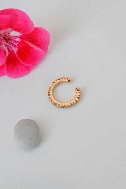 Mu Minamu İnce Taşlı Earcuff Sıkıştırma Kıkırdak Küpesi