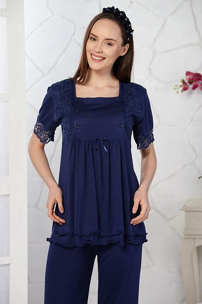 Emose Navy Blue Maternity Dressing Gown Pajama Set