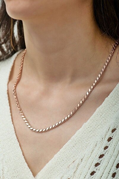 Agai Silver Pullu Arpa Zincir Modeli Rose Kaplama 925 Ayar Gümüş Kolye