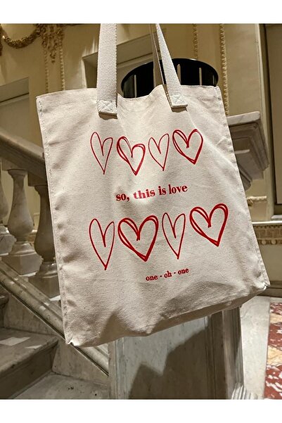 Cloth 1001 Love Tote Bag (BASKILI KÖRÜKLÜ BEZ ÇANTA)