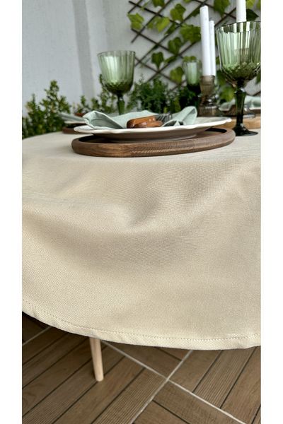 Decamor home Τραπεζομάντιλο από μαλακό ύφασμα, ανθεκτικό στους λεκέδες, μπεζ στρογγυλό, χωρίς ανησυχίες