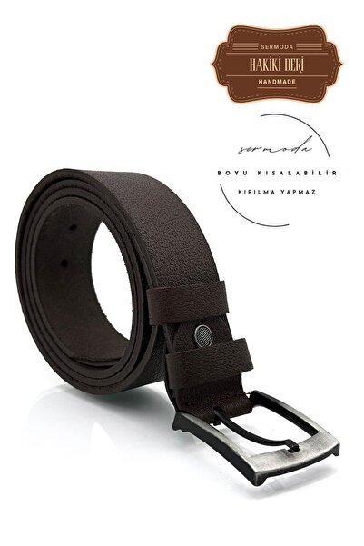 sermoda Curea de blugi simplă din piele naturală maro de 38 mm