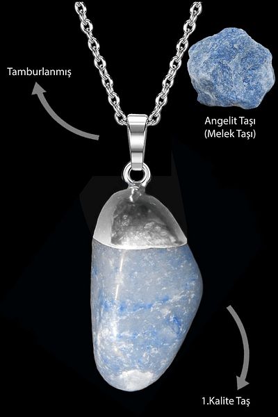 Tesbih Atölyesi Real Angelite Stone Drummed Necklace - Certified (angel Stone)