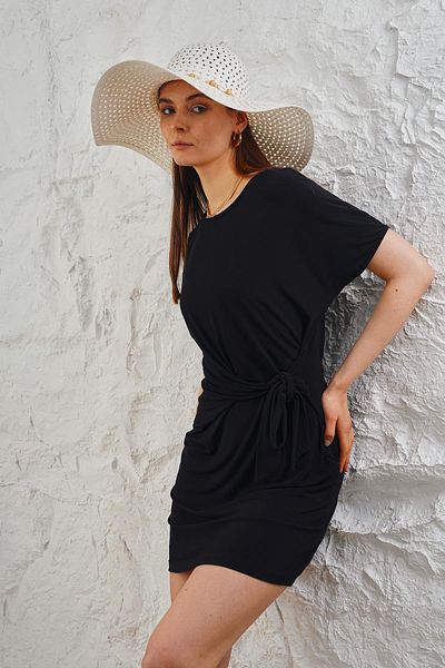LİVE SPORT Sandy Fabric - Rochie Neagră Mini Femei cu cravată laterală