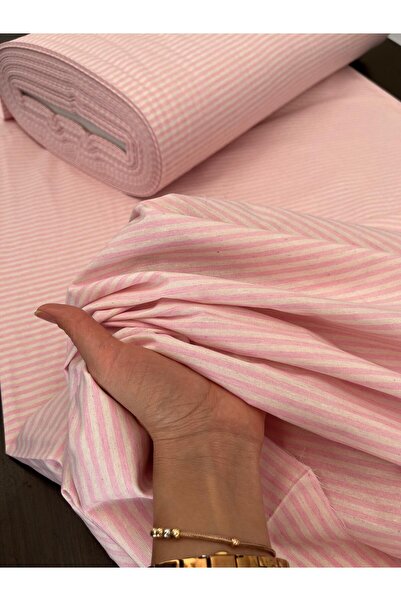 KAMİZ Nevresimlik Çizgili Kumaş - Çarşaflık Kumaş  Pembe Çizgili En:240 Cm  Geniş En