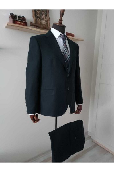 Querinca Dark Navy Blue 4 Drop Suit with Handkerchief, Tie and Collar Ornament
